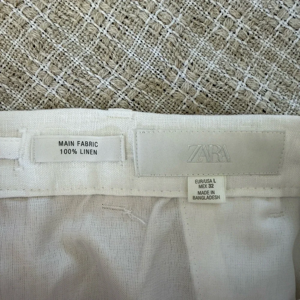 ZARA Linen Pants Womens L White Drawstring Lightweight Trouser Minimalist Beach